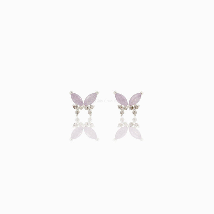 Lavender Remember Me Butterfly Studs: Silver