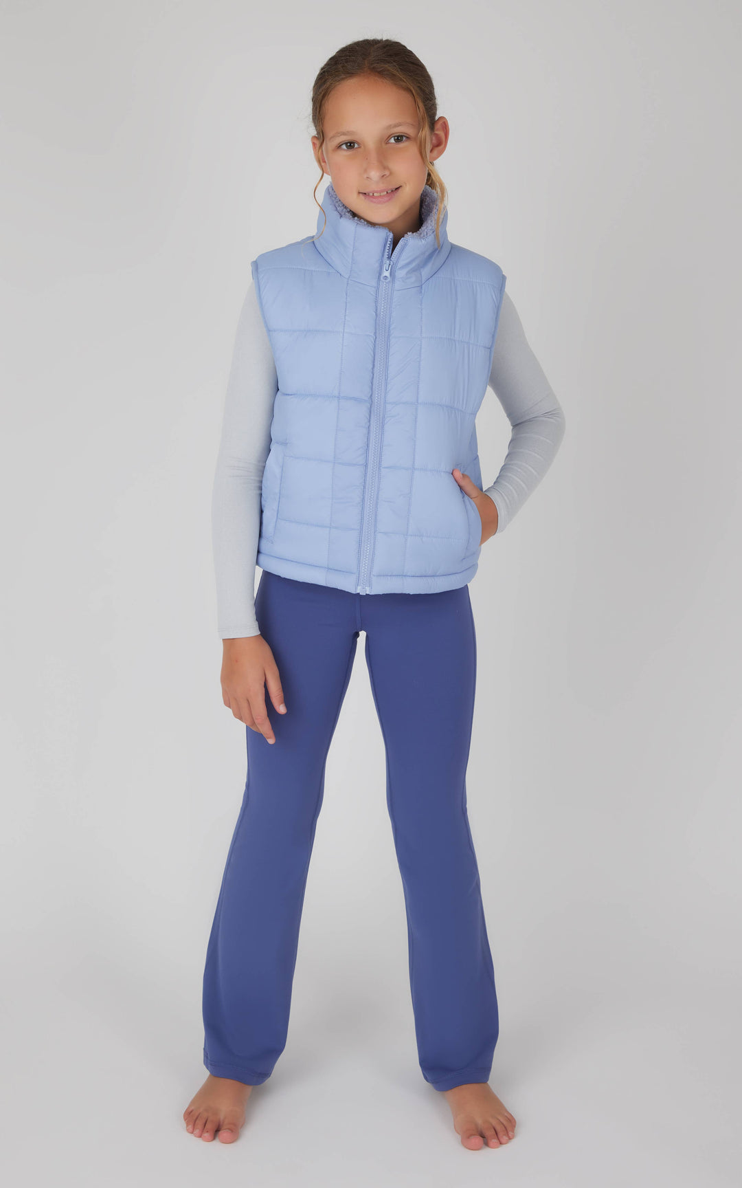 Girls Quilted Sherpa Lining Vest, Top, Flare Pant - 3 PC Set