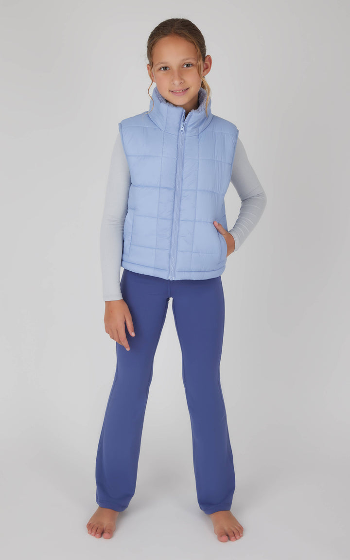 Girls Quilted Sherpa Lining Vest, Top, Flare Pant - 3 PC Set