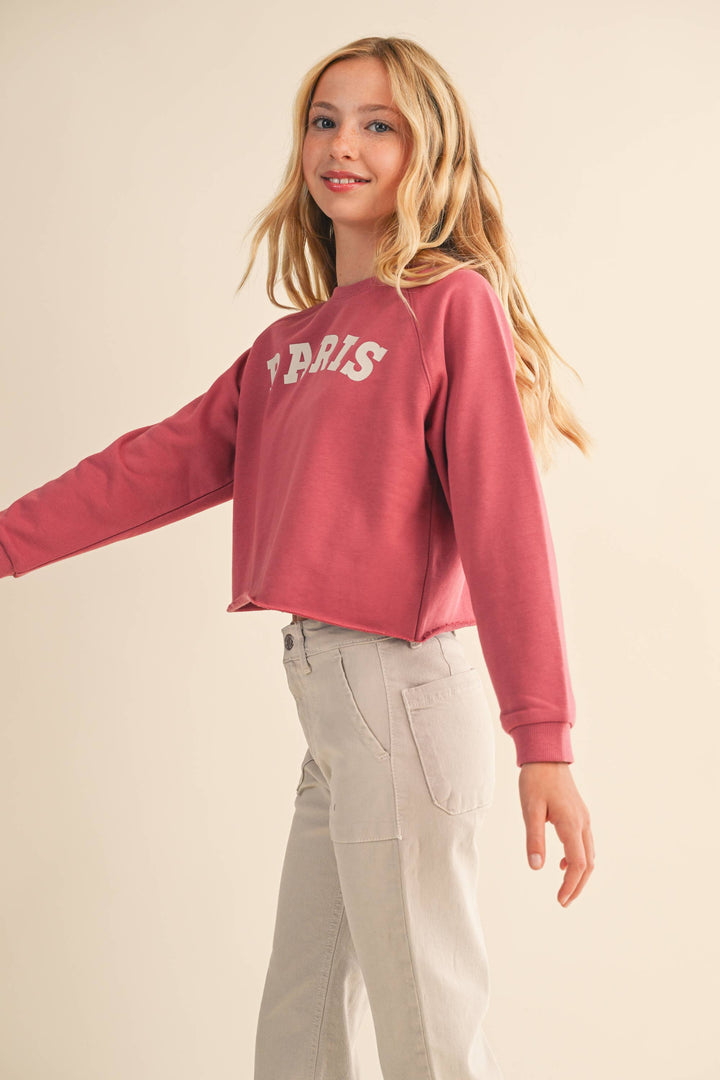 TWEEN KIDS GIRLS CROPPED RAGLAN SWEATSHIRT