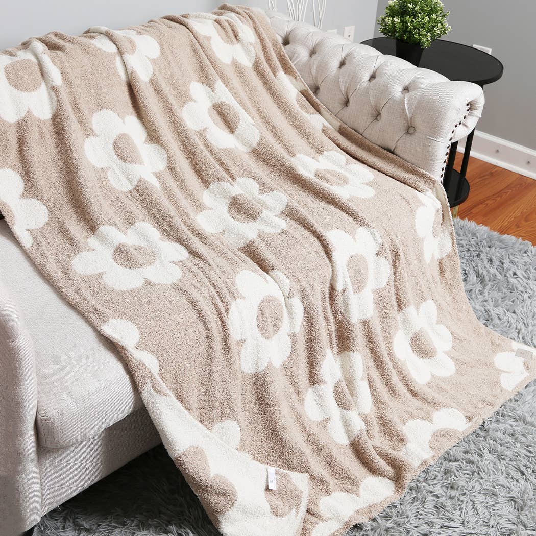 Beige Daisy Throw Blanket