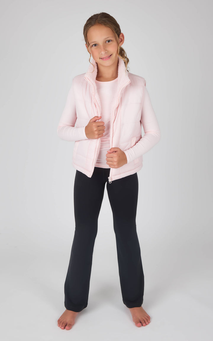 Girls Quilted Sherpa Lining Vest, Top, Flare Pant - 3 PC Set