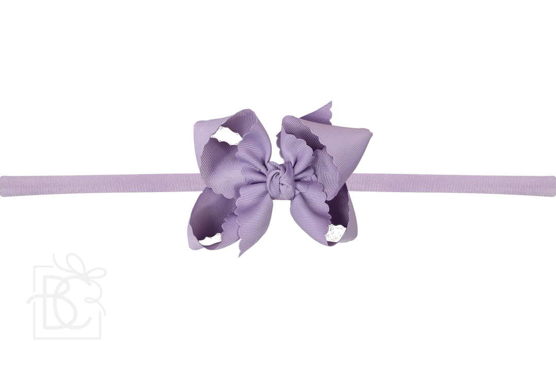1/4" NYLON PANTYHOSE HEADBAND W/ SCALLOPED EDGE BOW: White