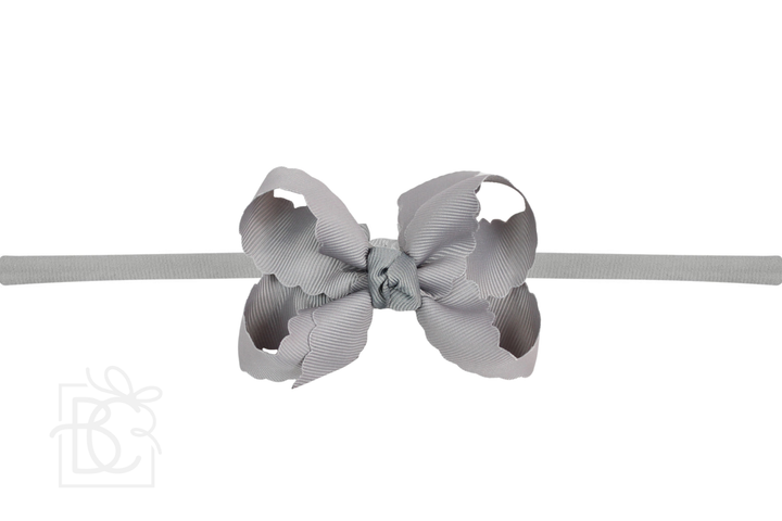 1/4" NYLON PANTYHOSE HEADBAND W/ SCALLOPED EDGE BOW: White
