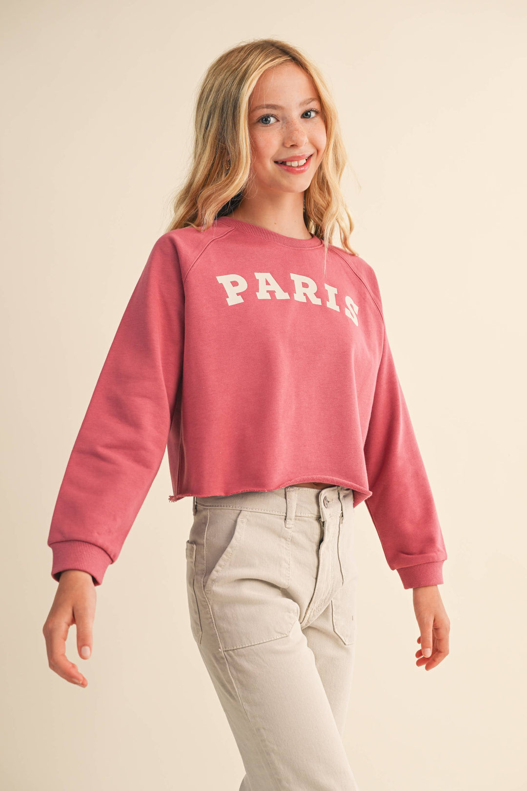TWEEN KIDS GIRLS CROPPED RAGLAN SWEATSHIRT