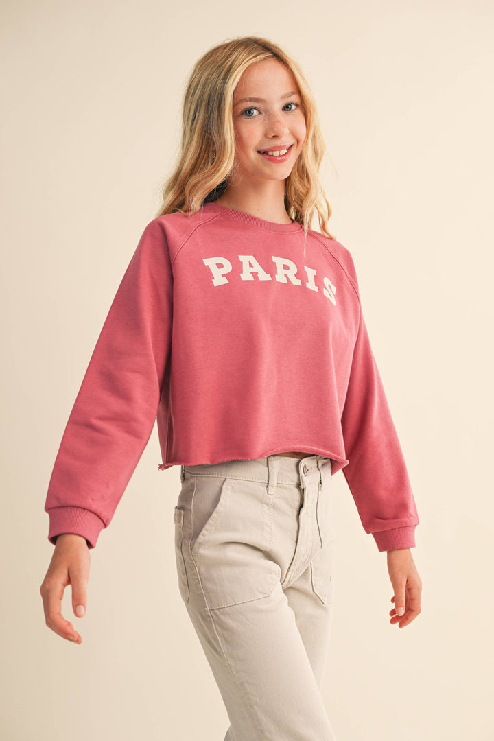 TWEEN KIDS GIRLS CROPPED RAGLAN SWEATSHIRT