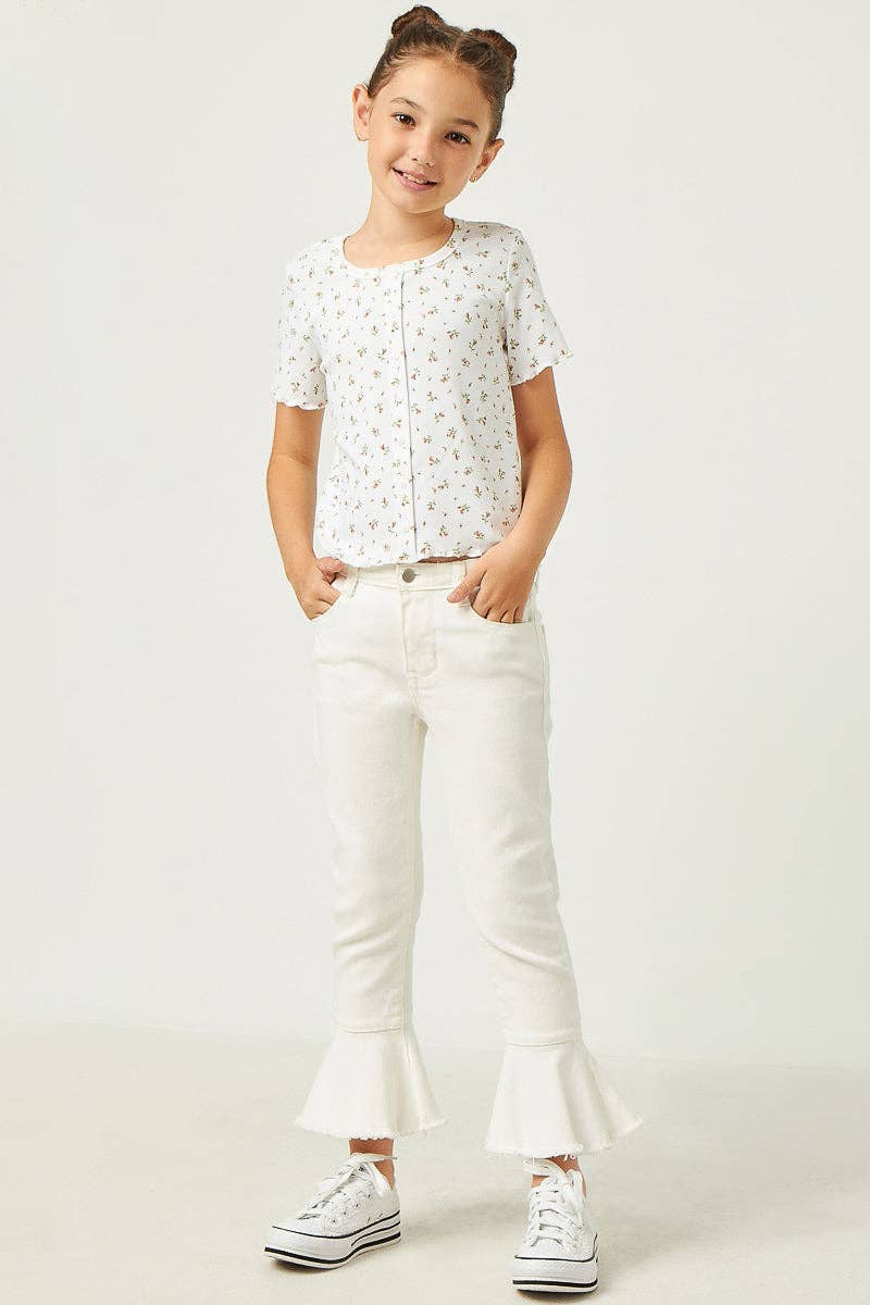 Button Detail Ditsy Floral Knit T Shirt