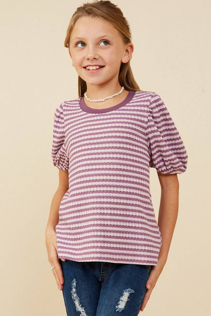 Puff Sleeve Textured Stripe Knit Top