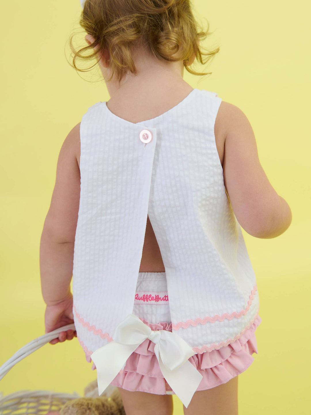 Baby Girls Pink Bunny Ears Seersucker Swing Top and Bloomer Set