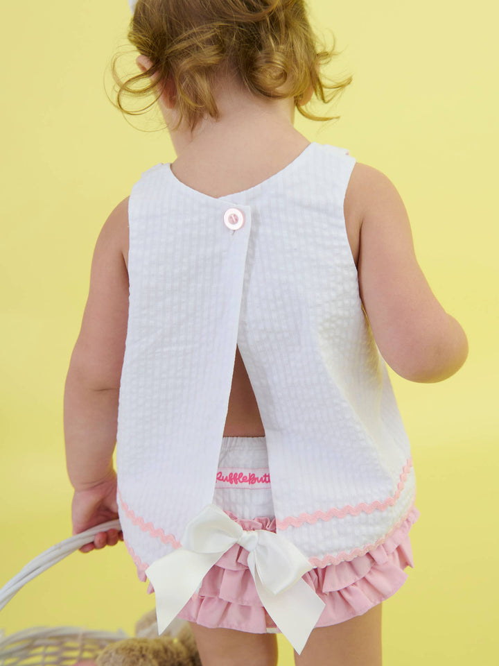 Baby Girls Pink Bunny Ears Seersucker Swing Top and Bloomer Set