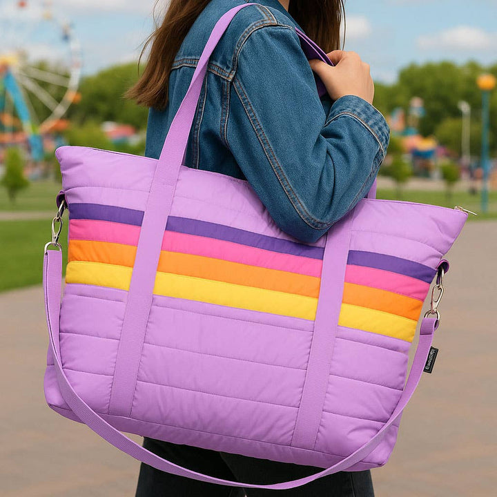 Purple Puffer Retro Stripe Tote Bag