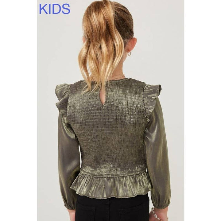Crushed Satin Top- Olive