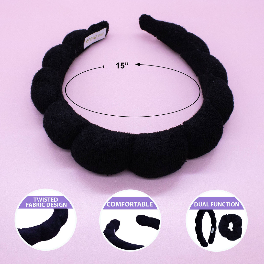 Puffy Terry Cloth Padded Spa Headband with Scrunchies: White