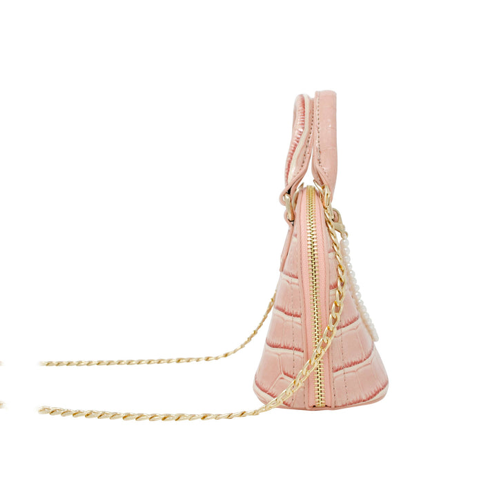 Chic Croc Mini Bag with Pearl Charm: Pink
