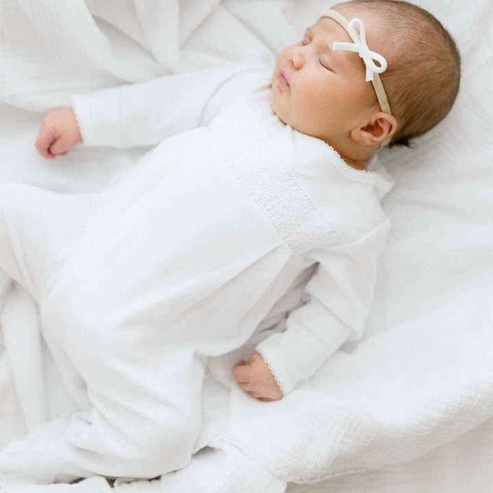Solid Essentials White Smocked Footie