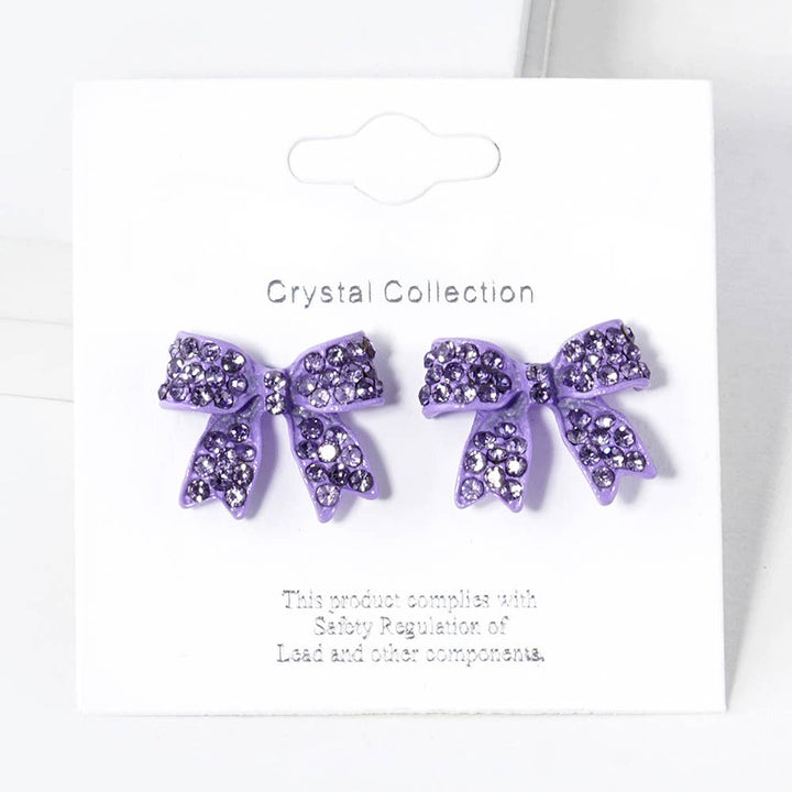 Crystal Rhinestone Pave Bow Stud Earrings