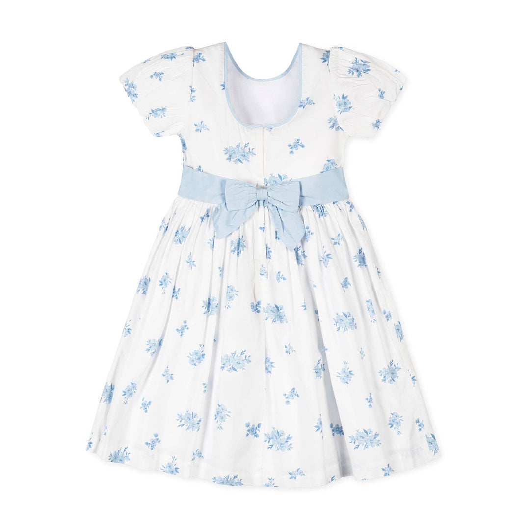 Organic Puff Sleeve Sateen Dress: Delft Floral