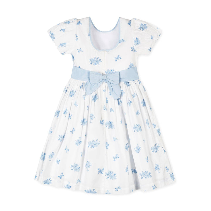 Organic Puff Sleeve Sateen Dress: Delft Floral