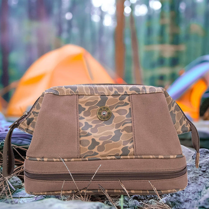 Shot Shell Brown Waxed Canvas Old School Camo Men's Toiletry Dopp Bag.: Brown/Tan