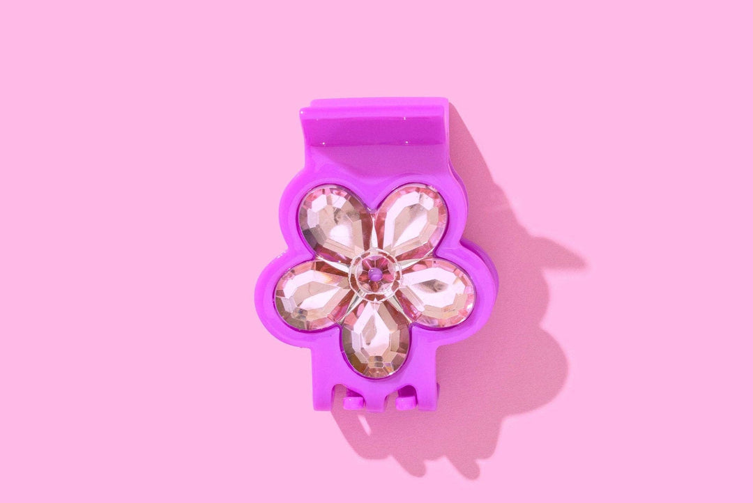 Claw Hair Clip -Purple w/ Pink Flower Stones