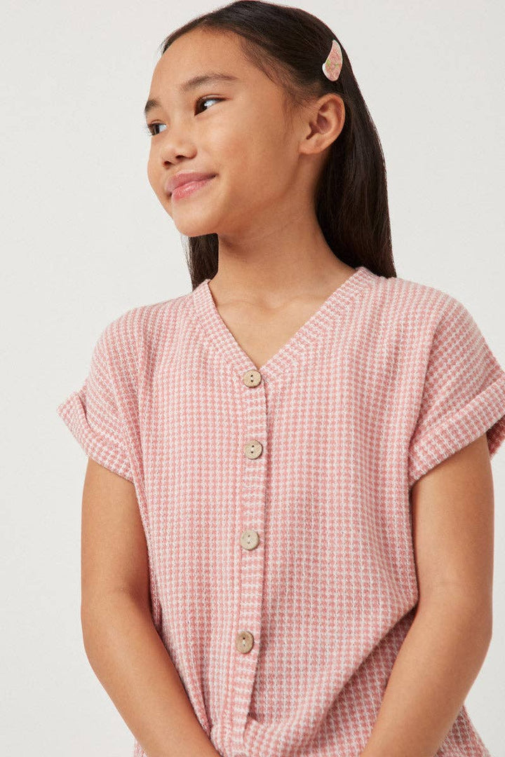 Textured Knit Buttoned Twist Front Top