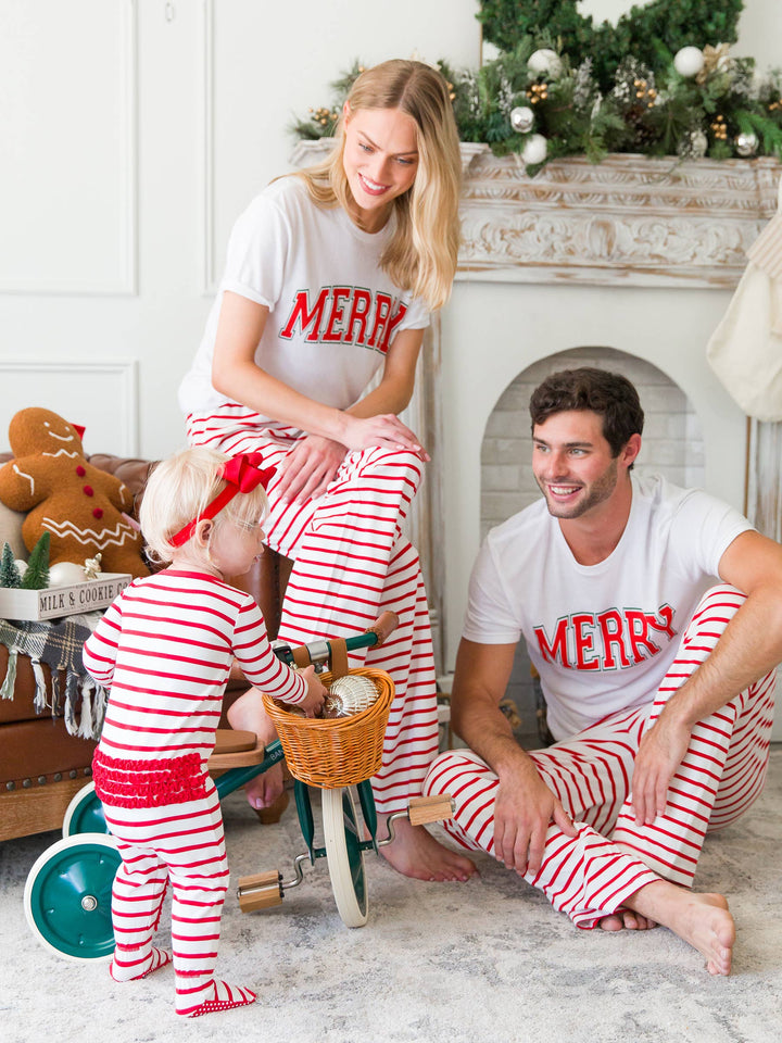 Cotton Modal Red & White Stripe Footed Ruffle Pajama