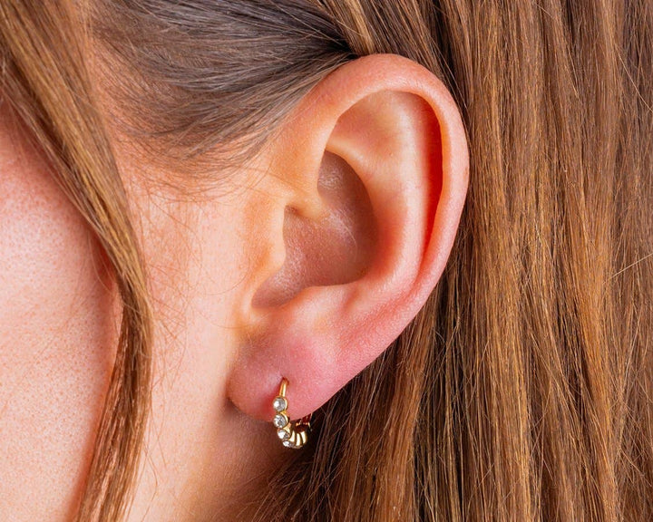 Huggie Earrings - Gold-Plated w/Bezel Gems -Blaire