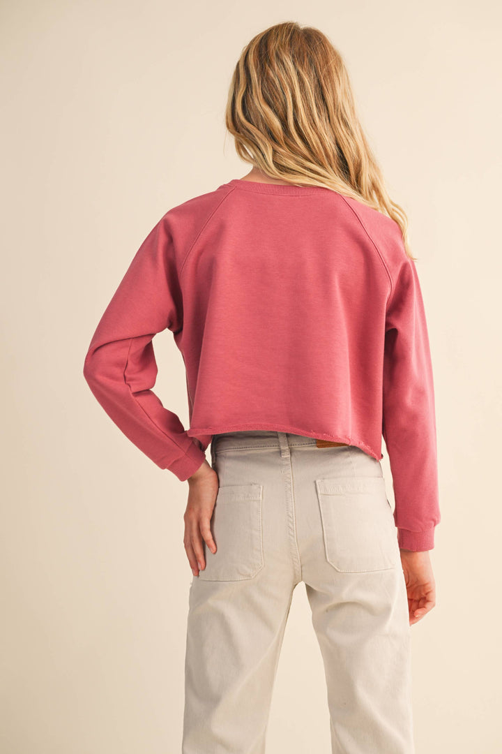 TWEEN KIDS GIRLS CROPPED RAGLAN SWEATSHIRT
