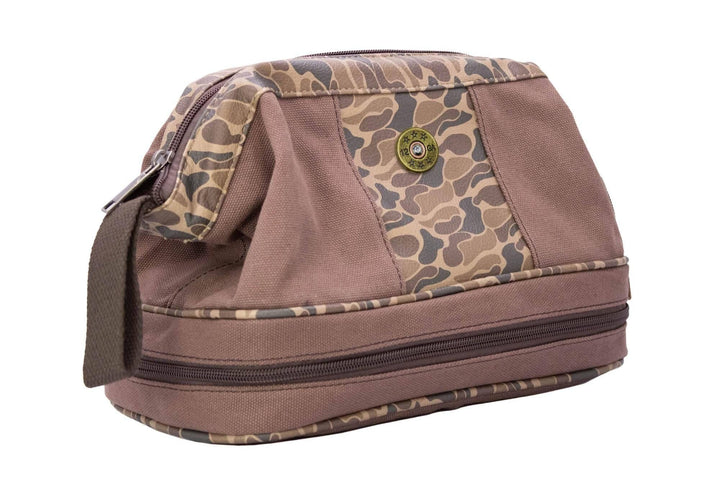 Shot Shell Brown Waxed Canvas Old School Camo Men's Toiletry Dopp Bag.: Brown/Tan