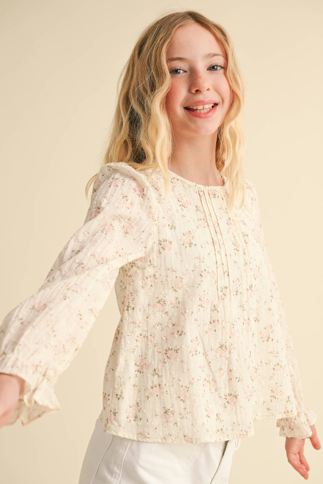 PINTUCK BILLOW L/S TOP