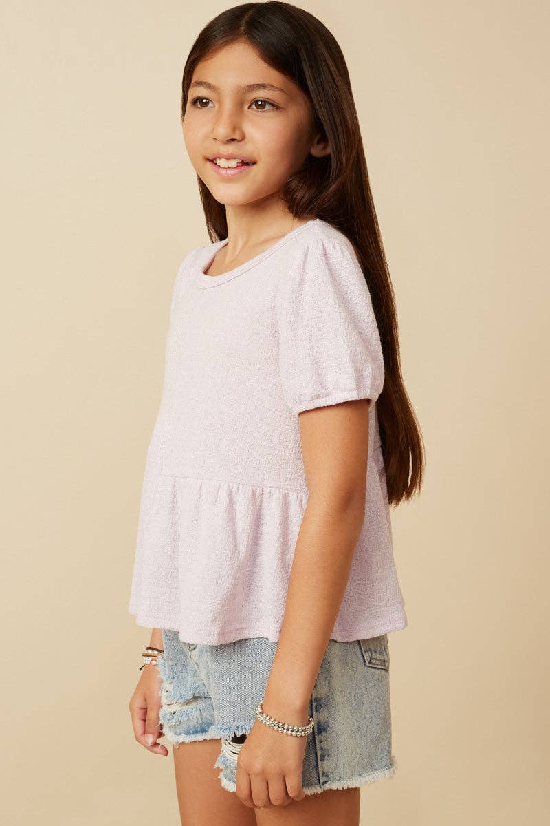 Textured Puff Sleeve Asymmetric Panel Knit Top