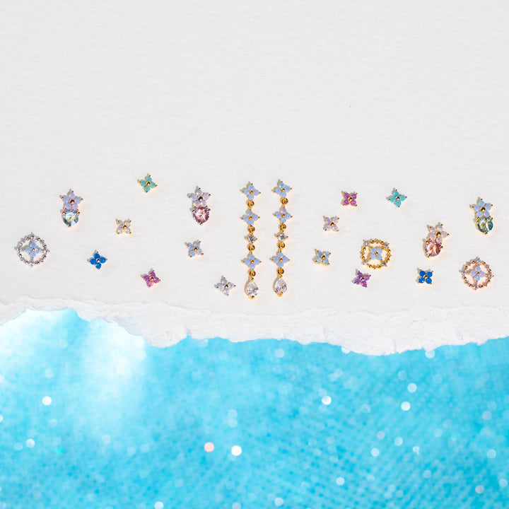 Teeny Tiny Blue Blossom Studs: Gold