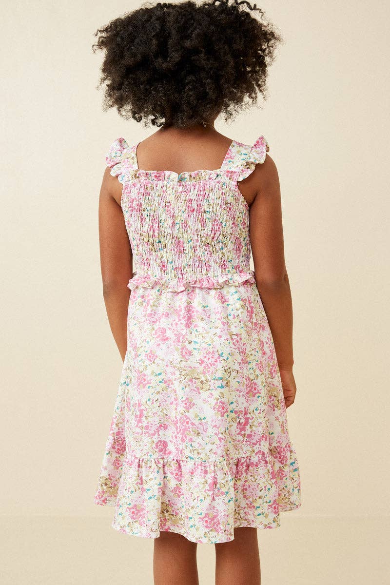 Floral Print Ruffled Smocked Flutter Tank Dress