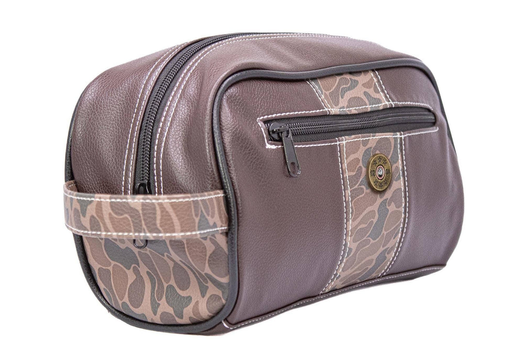 Shot Shell Brown Pebble Old School Camo Men's Toiletry Dopp Bag.: Brown/Tan
