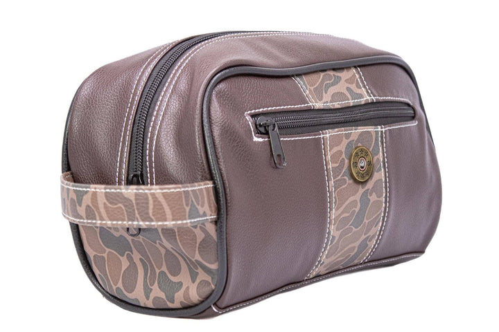 Shot Shell Brown Pebble Old School Camo Men's Toiletry Dopp Bag.: Brown/Tan