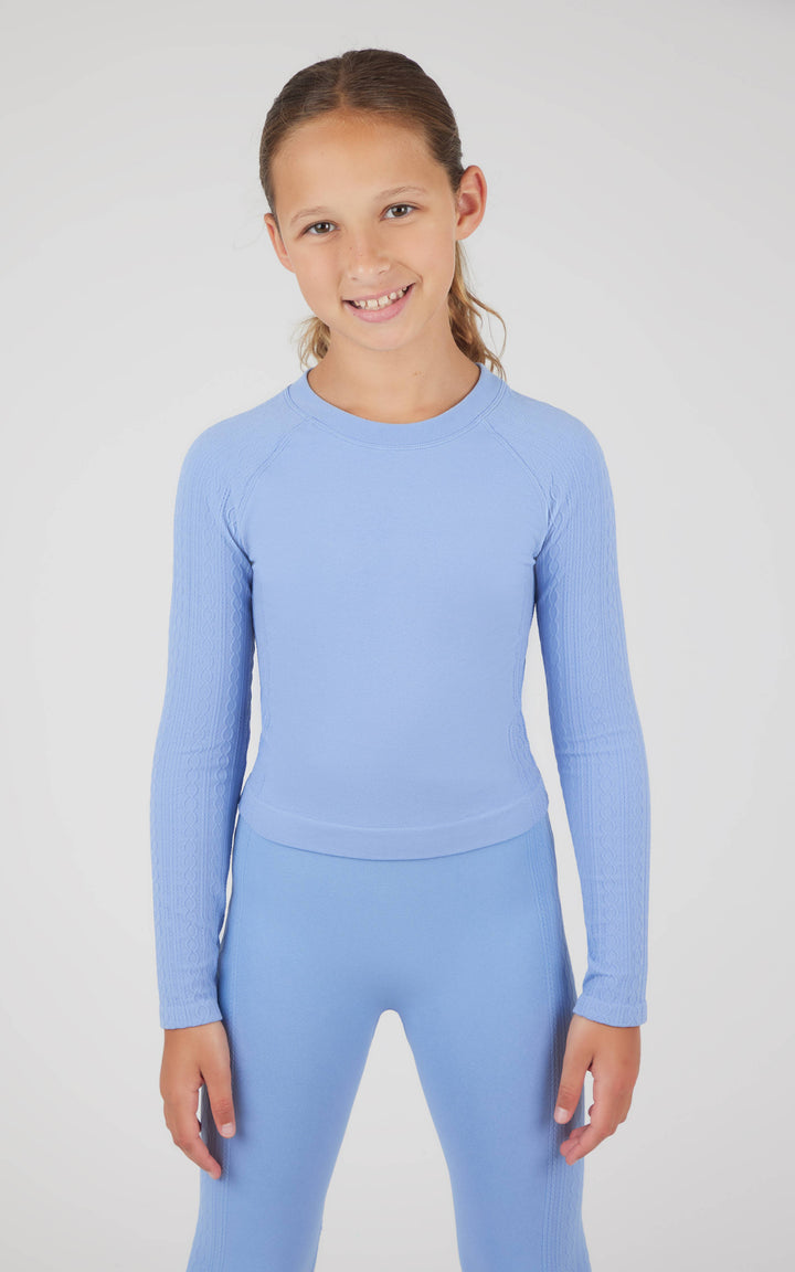 Girls Seamless Cable Textured Crew Neck Top : Blue