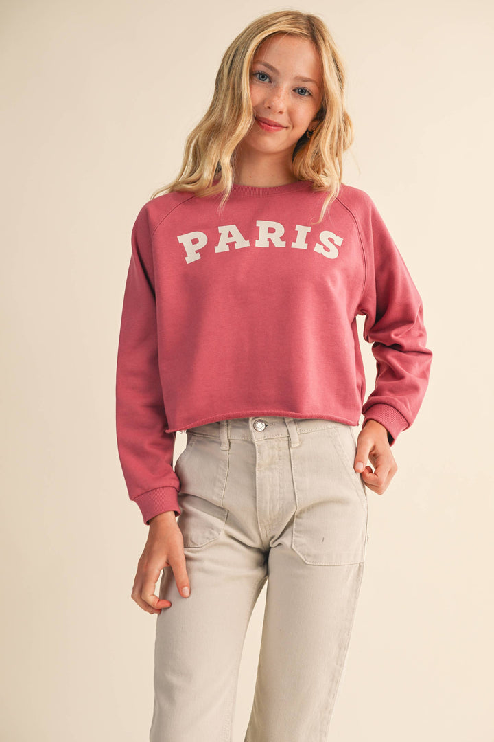 TWEEN KIDS GIRLS CROPPED RAGLAN SWEATSHIRT