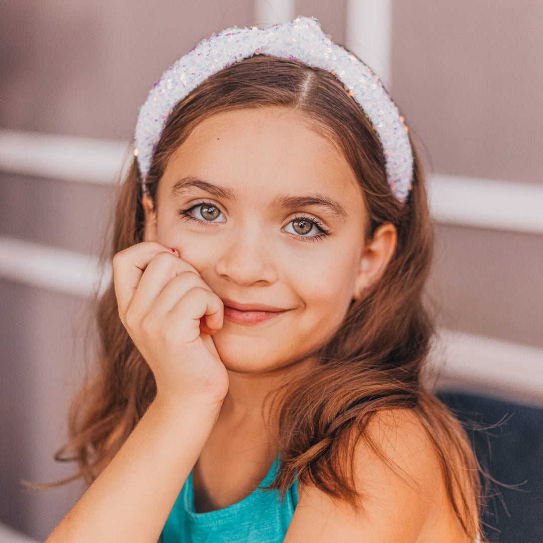 Sparkly Sequin Knot Headband: Rainbow