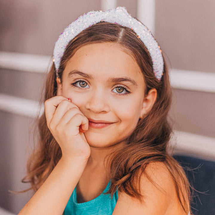 Sparkly Sequin Knot Headband: Rainbow