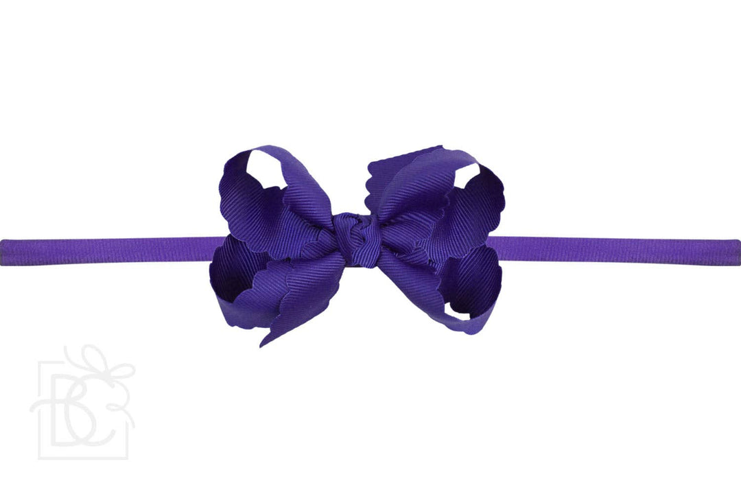 1/4" NYLON PANTYHOSE HEADBAND W/ SCALLOPED EDGE BOW: White