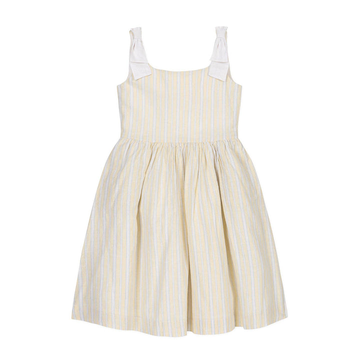 Linen Bow Shoulder Dress: Sunlit Stripe