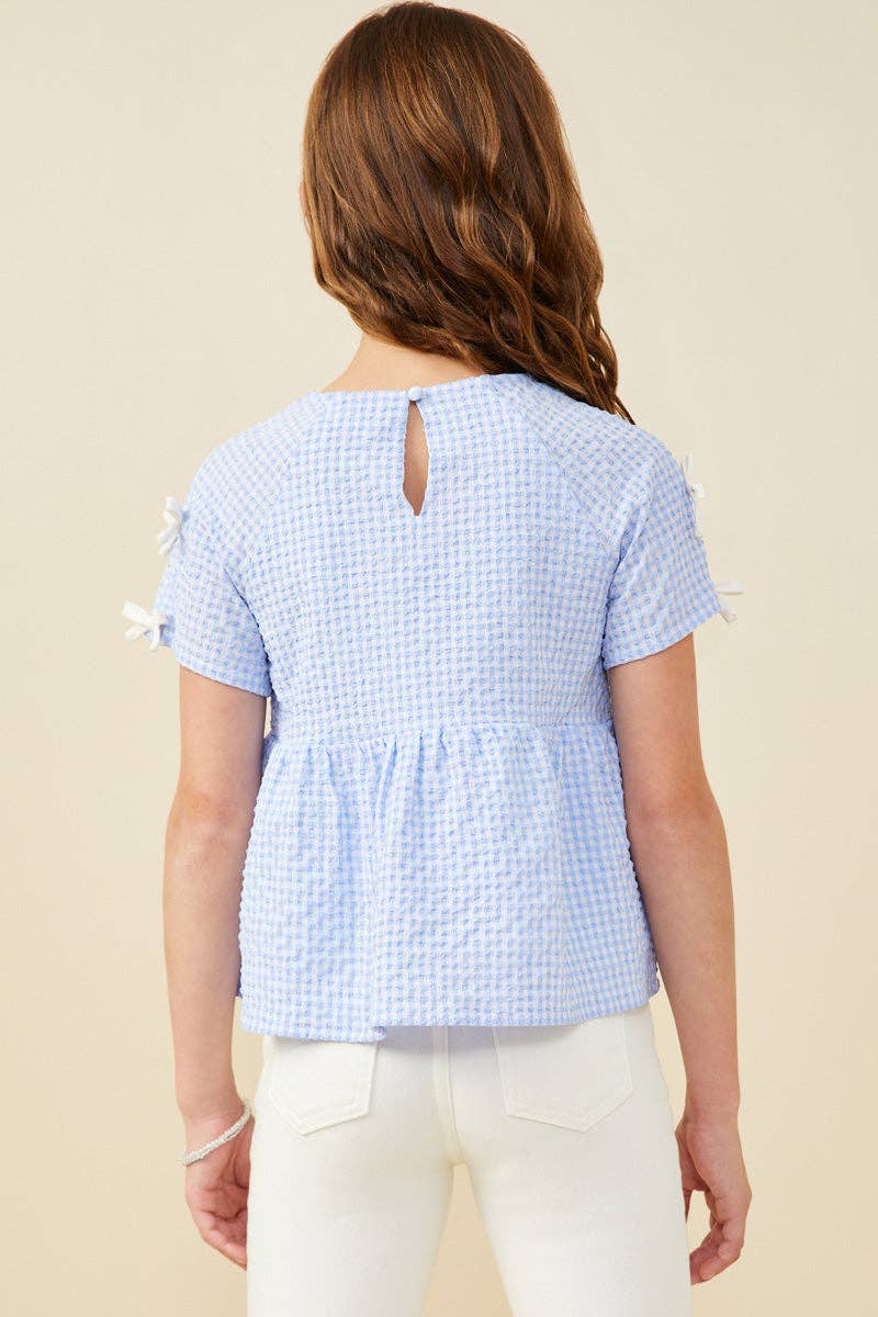 Contrast Ribbon Gingham Babydoll Top