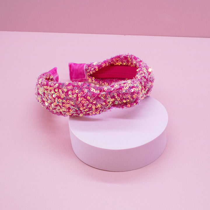 Sparkly Sequin Knot Headband: Rainbow