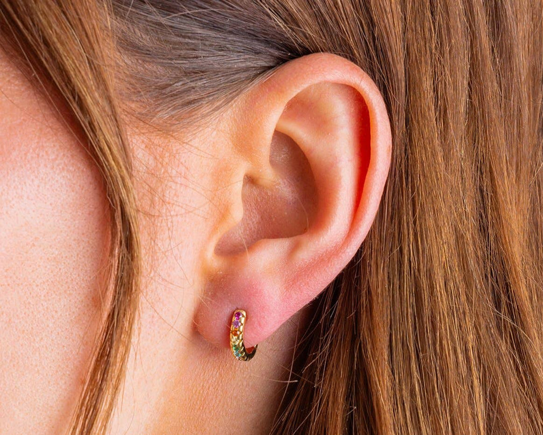 Huggie Earrings - Gold-Plated w/ Mini Colorful Gems - Alex