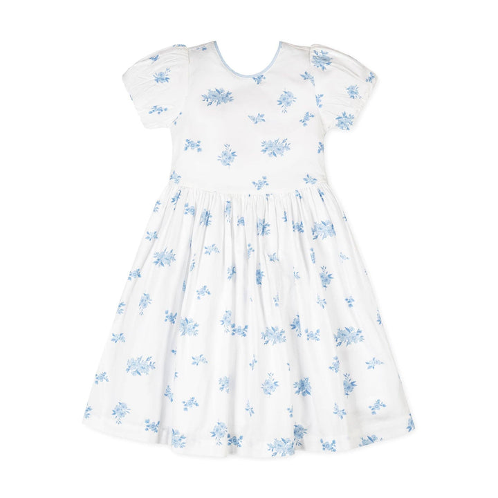 Organic Puff Sleeve Sateen Dress: Delft Floral