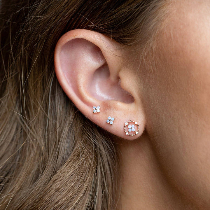 Teeny Tiny Blue Blossom Studs: Gold