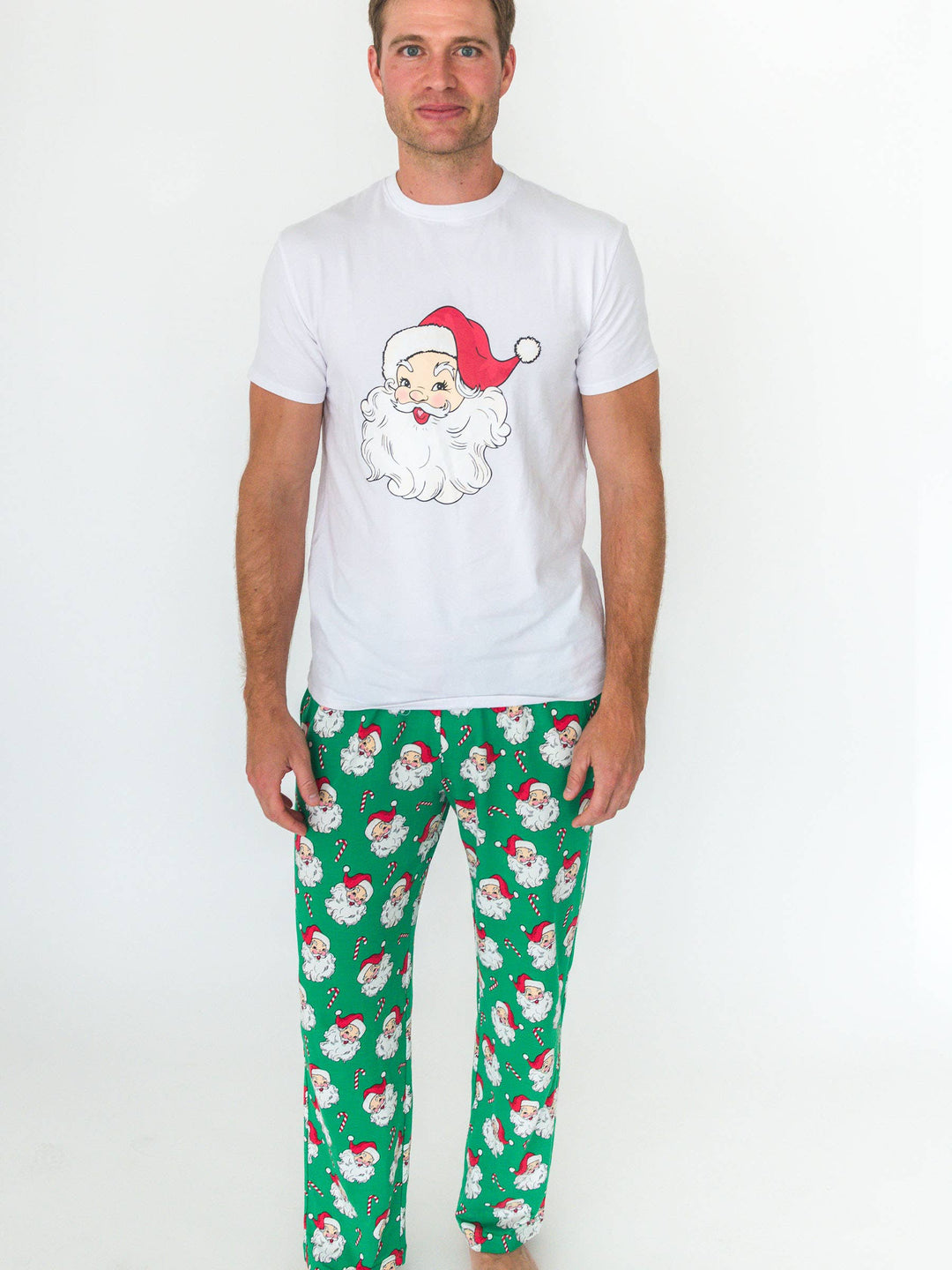 Adult Cotton Modal Green Santa Joy Pajama Pants
