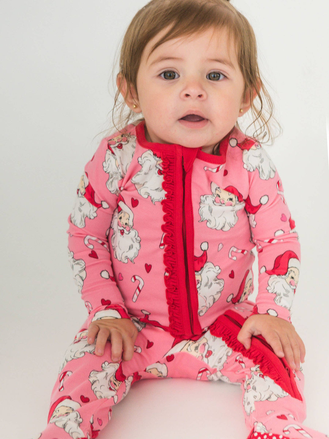 Pink Santa Joy Footed Ruffle One Piece Pajama