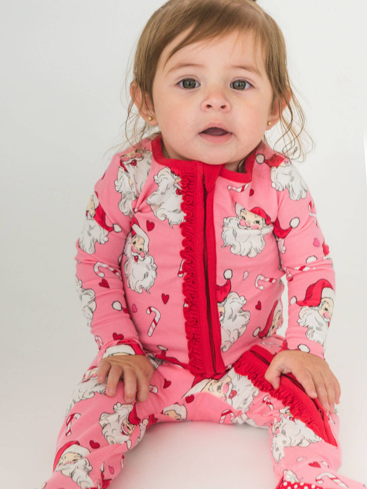Pink Santa Joy Footed Ruffle One Piece Pajama