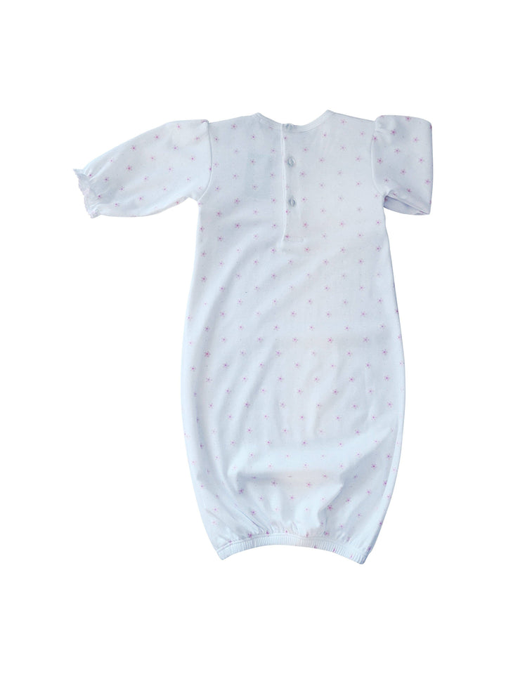 Pink Flower Print Baby girl Pima Cotton smocked gown